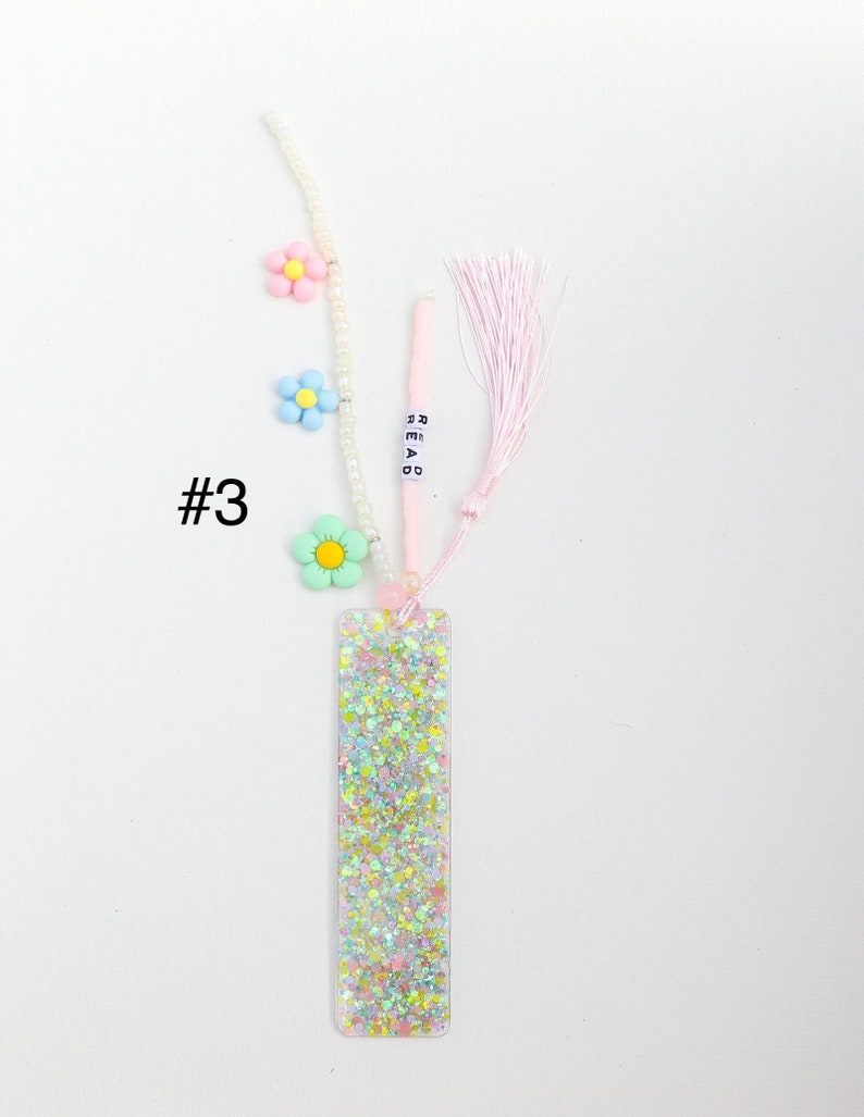 Glitter Name Bookmark Resin Acrylic Personalized Gift Birthday Childrens Gifts Beaded Tassels Book Accessories Party Favor afbeelding 5