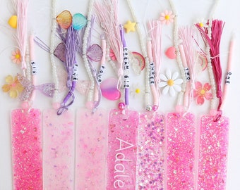 Glitter Name Bookmark | Resin | Acrylic | Personalized Gift | Birthday | Children’s Gifts |  Beaded Tassels | Book Accessories | Party Favor