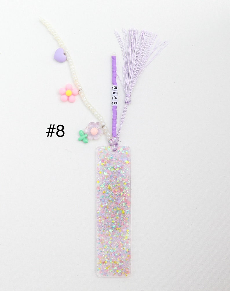 Glitter Name Bookmark Resin Acrylic Personalized Gift Birthday Childrens Gifts Beaded Tassels Book Accessories Party Favor afbeelding 10