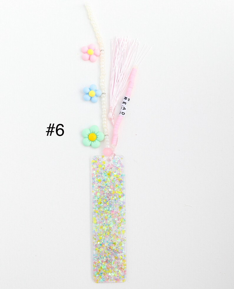 Glitter Name Bookmark Resin Acrylic Personalized Gift Birthday Childrens Gifts Beaded Tassels Book Accessories Party Favor afbeelding 8