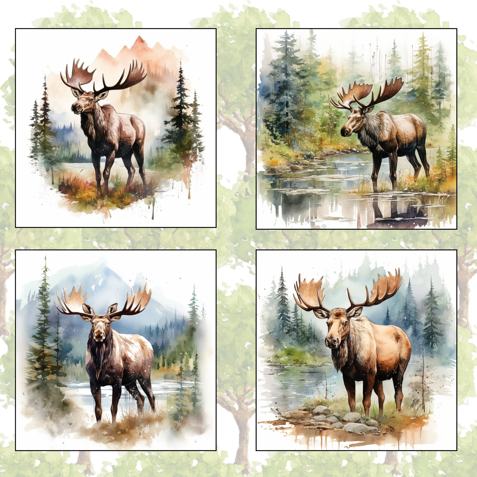 14 Moose Watercolor Illustration Cliparts Digital Download - Etsy