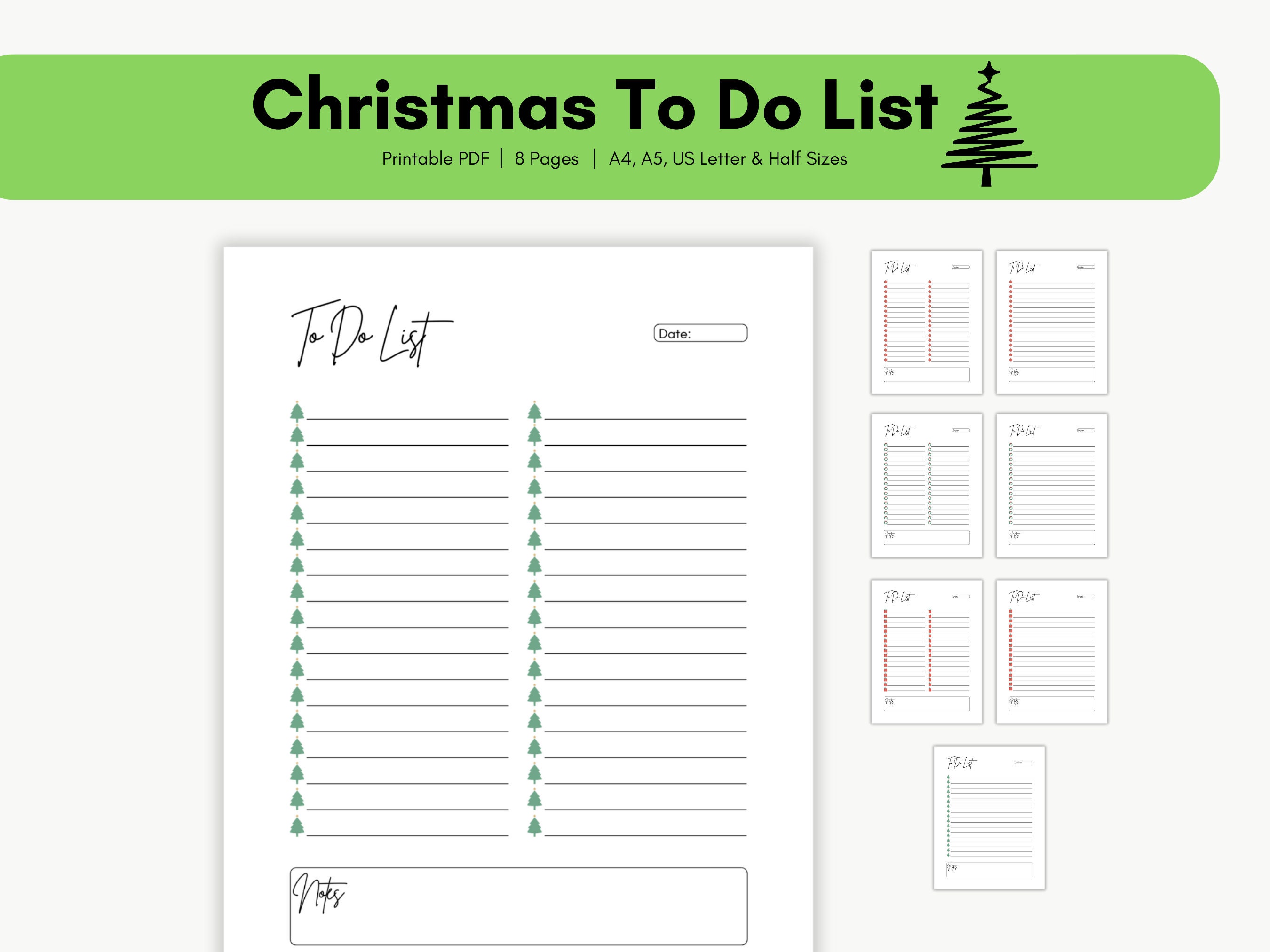 Christmas to Do List Printable, Daily Checklist, A4/a5/letter/half