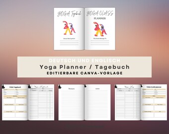 Yoga Planner / Diary, editable Canva templates, German and English