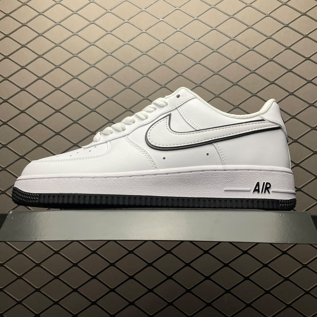 Air Force 1 07 Low White Black Outline Swoosh Sneakers - Etsy