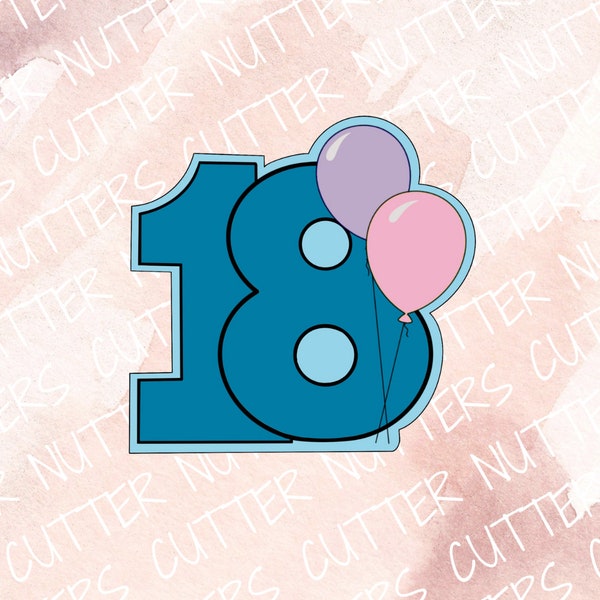 Number 18 with Balloons Cookie Cutter