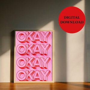 Retro Okay Typography Print: Pink and Red Pop Art (Digital Download)