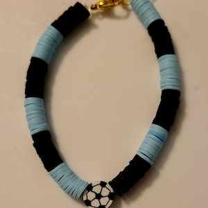 Blue and black soccer clay bead bracelet Small Medium or Large