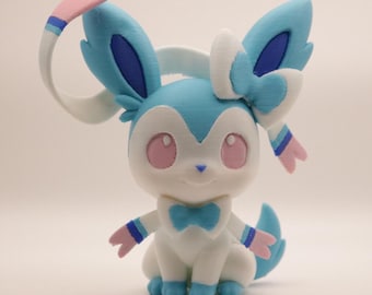 Estatueta brilhante Sylveon Chibi impressa em 3D