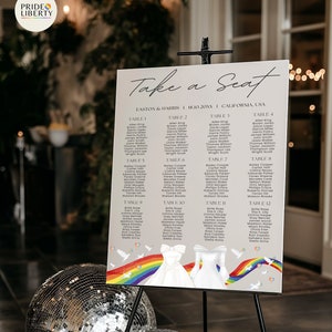 Mrs and Mrs Wedding Seating Chart Template, LGBTQ Pride Minimalist Seating Chart Sign, Lesbian Wedding Chart Sign, Her and Her Wedding