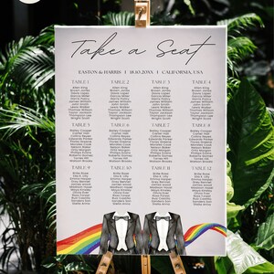 Modelo de gráfico de assentos de casamento do Sr. e Sr., sinal de gráfico de assentos minimalista do orgulho LGBTQ, casamento dele e seu, sinal de gráfico de assentos de casamento gay