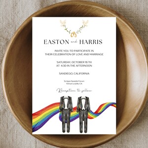Mr & Mr Hochzeitseinladungs-Vorlagen, Gay Hochzeitseinladungs-Set, Regenbogen Hochzeitseinladung, Einzigartige LGBTQ Pride Hochzeitseinladungs-Vorlage