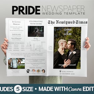 LGBTQ Zeitungshochzeitsprogramm-Vorlage, zwei Bräutigame Hochzeitseinladung, Gay Hochzeitsgeschenk, Gay Hochzeitskarte, LGBTQ Hochzeit, Pride Hochzeit
