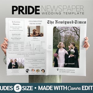 Modelo de programa de casamento de jornal LGBTQ, convite de casamento para duas noivas, presente de casamento gay, cartão de casamento gay, casamento lésbico, casamento do orgulho