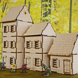 3 francuskie budynki wiejskie - niedrogi zestaw budynków 28 mm do gier wojennych i odgrywania ról, scenerii i modeli z II wojny światowej, Normandii, D-Day.