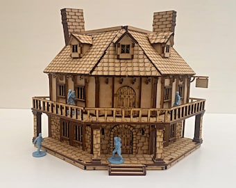 Dragons Head Inn Old World Medieval Fantasy  Timber/Stone Buildings: Pathfinder, Dungeons and Dragons, Age of Sigmar, 28mm, 32mm, laser cut