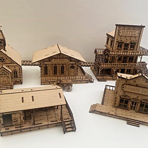 Wild West Set 1: Railroad Station, Waiting Room, Freight Store, Hotel, Barber Shop, Church