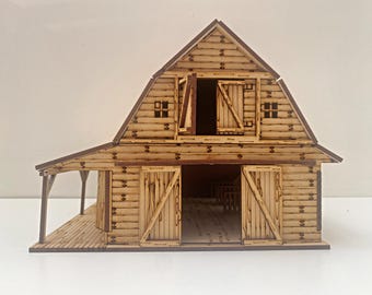 Wild West Barn Building Kit. 28mm-32mm  Laser Cut 2Story Barn, Horse Stalls, Sliding Doors, Tabletop Wargaming and TTRPG