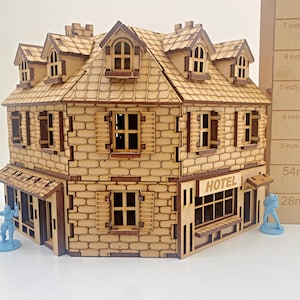 WW2 Normandy Town Hotel Corner Building for Wargames (28mm-32mm Terrain with Removable Floors and Roof)