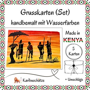 5er Set Grußkarte mit Wasserfarben Klappkarten Afrika Kenia