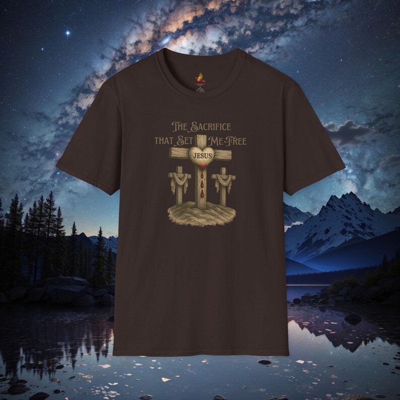 Christian Cross T-shirt: The Sacrifice That Set Me Free Dark Chocolate