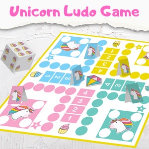 Printable Unicorn Ludo Board Game Template | Paper Digital Activity | Family Kids Activities | Printable Games for Kids | Dice Game
