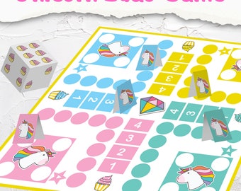 Printable Unicorn Ludo Board Game Template | Paper Digital Activity | Family Kids Activities | Printable Games for Kids | Dice Game