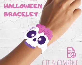 Printable Halloween Bracelet | Halloween Wristbands Wristlet Wriststrap | Paper Halloween Bracelet | Cut Out Shapes Party Supplies for Kids