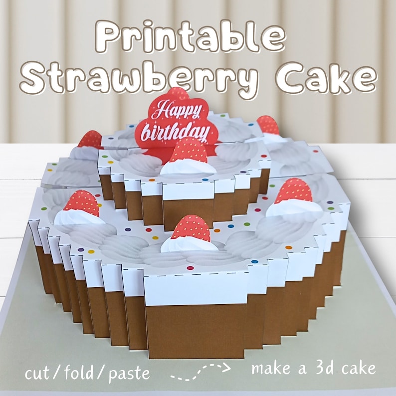 3D Printable Strawberry Cake | Paper Cake Gift Box | Paper Toys for ...