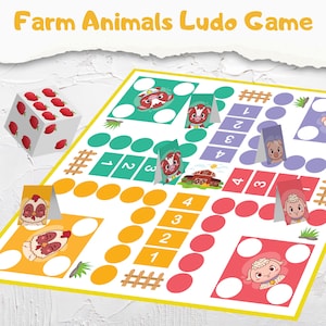 Printable Farm Animals Ludo Board Game Template | Paper Digital Activity | Family Kids Activities | Printable Games for Kids | Dice Game