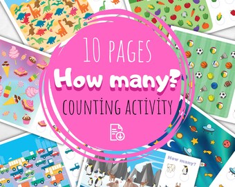 10 Themes How Many Counting Activity | Number Worksheet | Counting Exercise Book | Number Worksheets Preschoolers  Printable Number Workbook