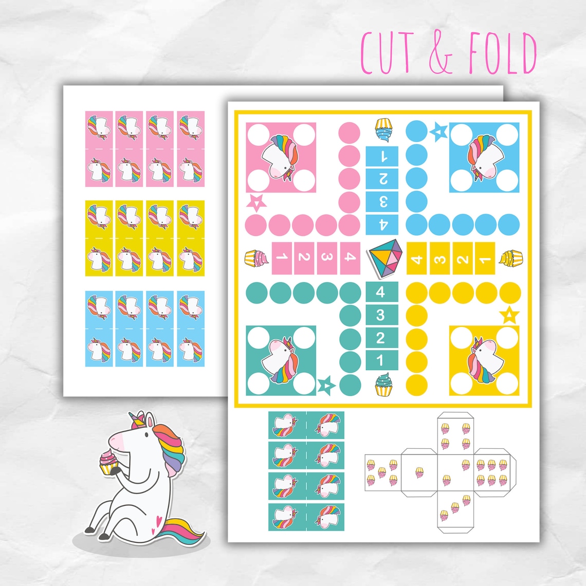 Printable Unicorn Ludo Board Game Template | Paper Digital Activity ...