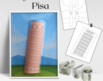 2D Leaning Tower of Pisa Coloring Pages | Italy Home Decor | Printable Painting Activity | Cut And Create |Fun Arts Crafts Activity For Kids