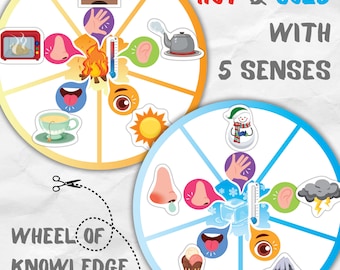 Hot And Cold With 5 Senses | Wheel of Knowledge | Hot And Cold Activity Pack For Kids | Hot and Cold Sorting | Sorting Activity Printable
