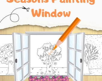 Seasons Painting Window | 4 Seasons Coloring Page | The Four Seasons From the Window | Printable Seasons Activity | Weather Coloring