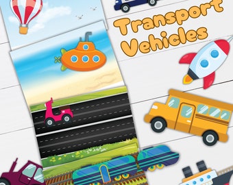 Transport Vehicles Matching Worksheet | Air Land Sea Activity | Homeschool Busy Book | Memory Games | Printable Trainer | Traffic for Kids