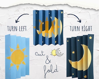 Day and Night Accordion , Coloring Page , Puzzle , Table Decor | Sun Moon | Printable Painting | Cut Fold Fun Arts Crafts Activity For Kids