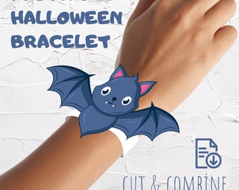 Printable Halloween Bracelet | Halloween Wristbands Wristlet Wriststrap | Paper Halloween Bracelet | Cut Out Shapes Party Supplies for Kids