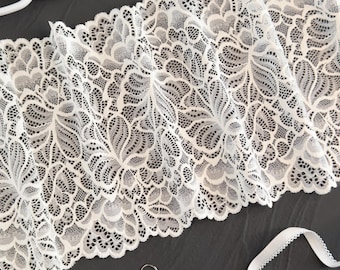 Milk Stretch Lace Trim – 20 cm (7.9″) | Floral Elastic Lace for Lingerie Sewing & Bra Making