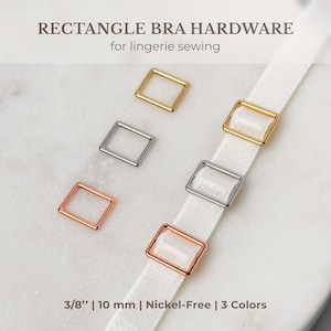 Rectangle Bra Rings & Sliders, 3/8’’ (10 mm) in Gold/ Silver/ Rose Gold | Lingerie Sewing Hardware, Accessories