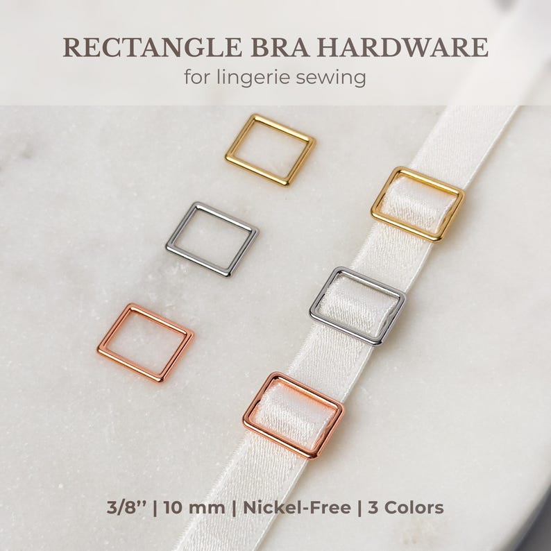 Rektangulära BH-ringar och glidare, 10 mm i guld/silver/rosaguld | Sömnadsdetaljer för underkläder, accessoarer bild 1