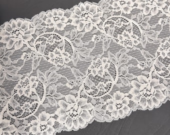 Milk Off White Stretch Lace – 9.4" (24 cm) | Wide Floral Elastic Lace Trim for Lingerie Sewing, Bra Making, Panties