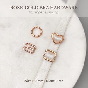 Rose Gold Bra Hardware Set, 3/8’’ (10 mm), Rings, Sliders, G-Hooks | Heart & Classic | Lingerie Sewing Accessories