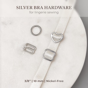 Silver Bra Hardware Set, 3/8’’ (10 mm), Rings, Sliders, G-Hooks | Heart & Classic | Bra Sewing Supplies