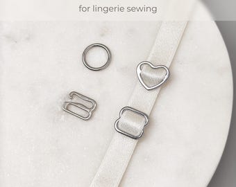 Silber BH-Hardware-Set, 3/8’’ (10 mm), Ringe, Schieber, G-Haken | Herz & Klassik | BH Nähzubehör