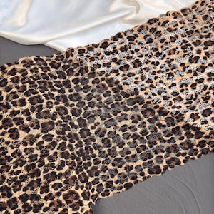 Leopard Print Stretch Lace Trim, 9’’ (23 cm) Wide | Animal Print Lingerie Lace for Bra Making & Sewing
