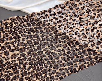 Leopard Print Stretch Lace Trim, 9’’ (23 cm) Wide | Animal Print Lingerie Lace for Bra Making & Sewing