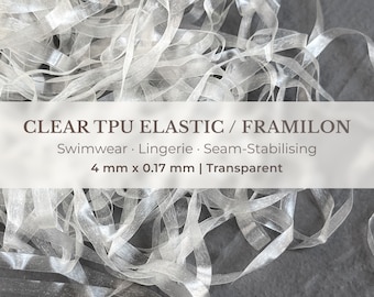 Clear TPU Elastic – 4 mm, Framilon Transparent Swimwear Tape | Seam-Reinforcing Elastic for Bikini & Lingerie