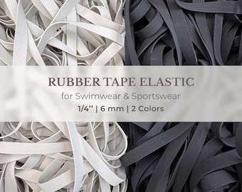 Rubber Swimwear Elastic Tape – 1/4" (6 mm), Black & Off-White | Stretch Trim for Activewear, Lingerie, Dancewear