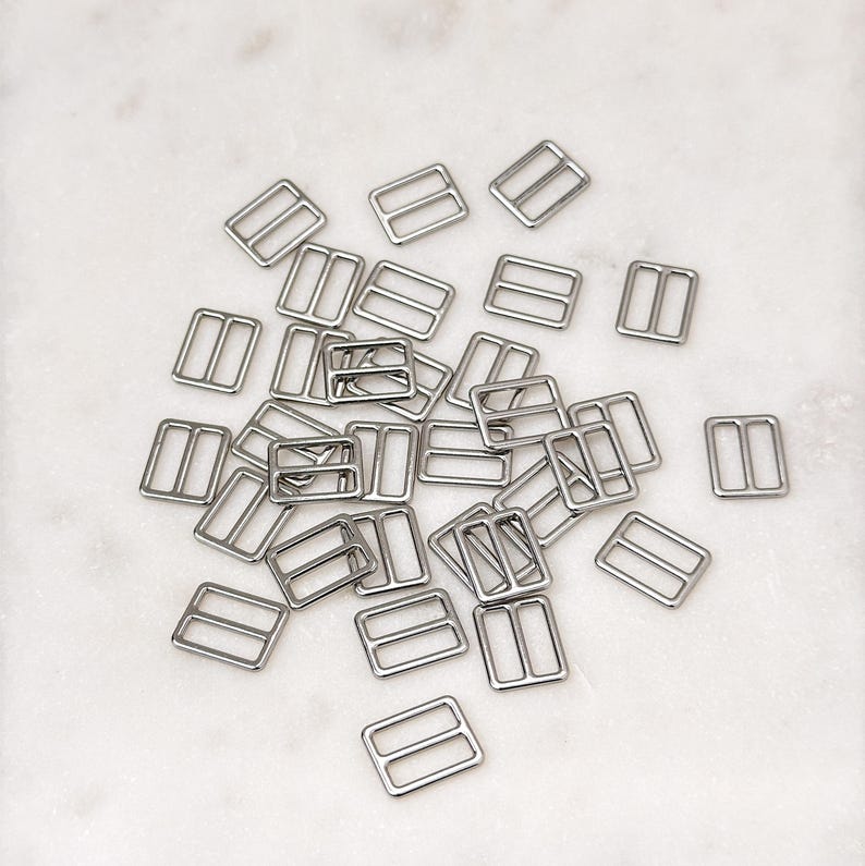 Rektangulära BH-ringar och glidare, 10 mm i guld/silver/rosaguld | Sömnadsdetaljer för underkläder, accessoarer Slider - Silver