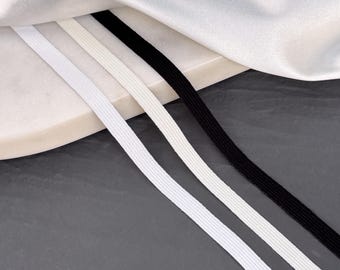 2m Soft Knitted Elastic 7 mm (1/4") |  Flat Narrow Elastic for Lingerie, Panties, Bralettes, Garments | Black, White, Milk